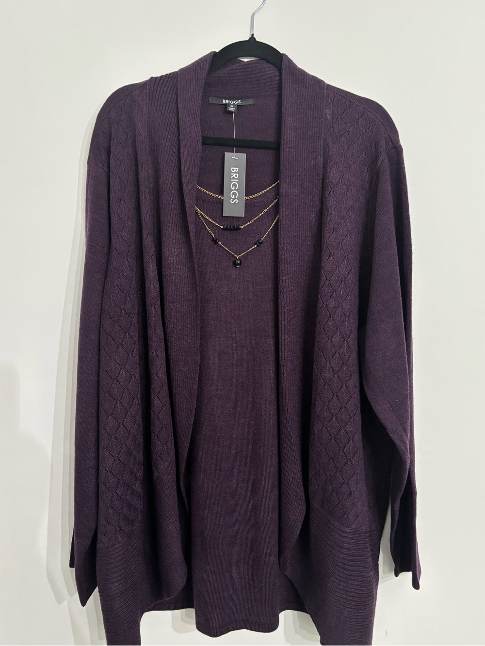 Briggs New York Women's Draped Plum Open Cardigan